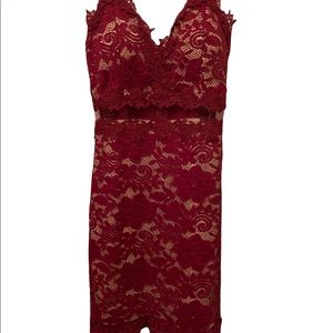 Red lace dress with nude lining. Size Medium.